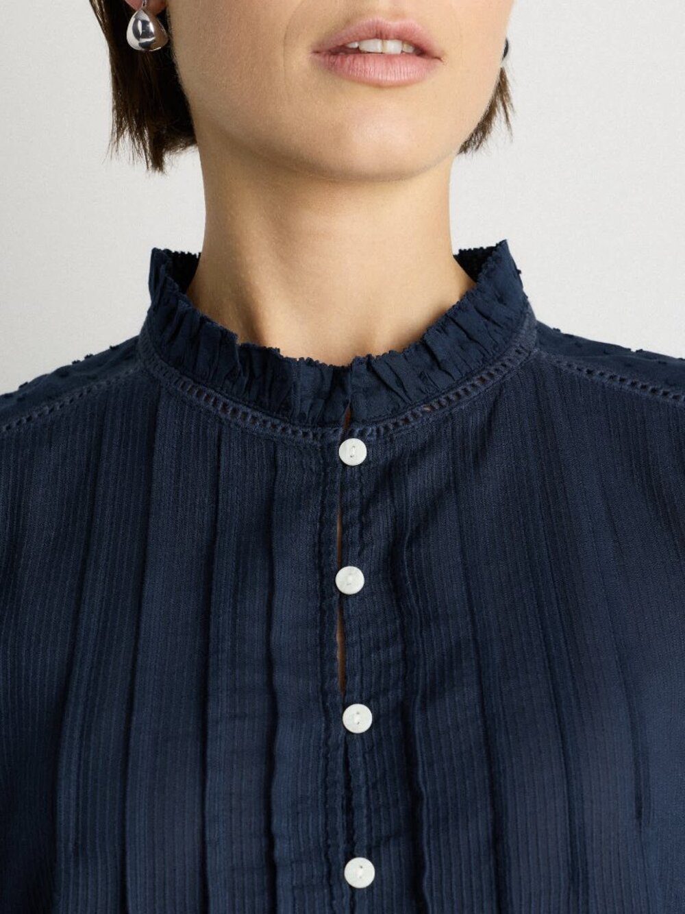 Quince Peasant Blouse in Navy - Organic Textured Cotton - Picture 2 of 9